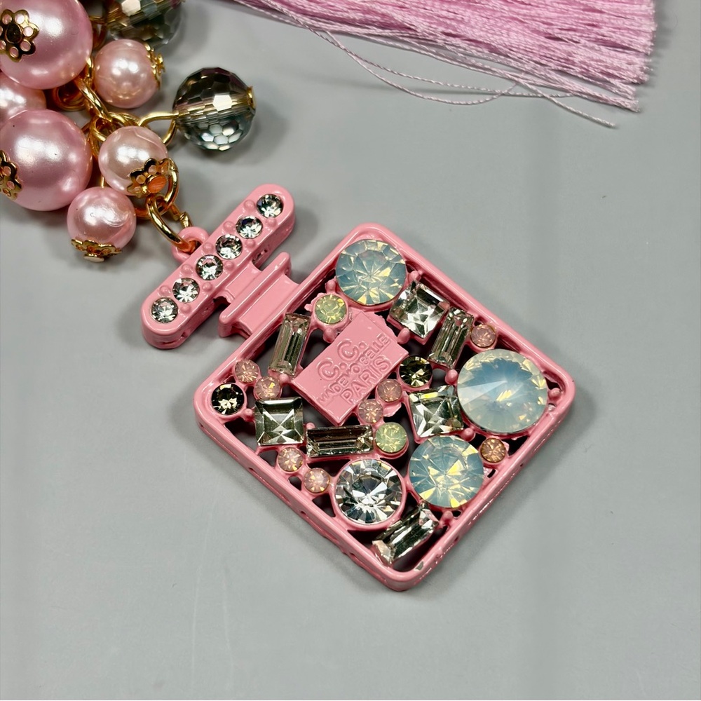 Luxe Baby Pink Jeweled Perfume Bottle Keychain/Bag Charm with Crystal Accents
